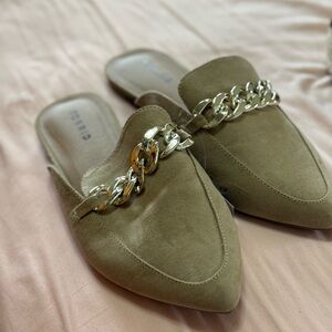 Tan Mules with Chain Detail
